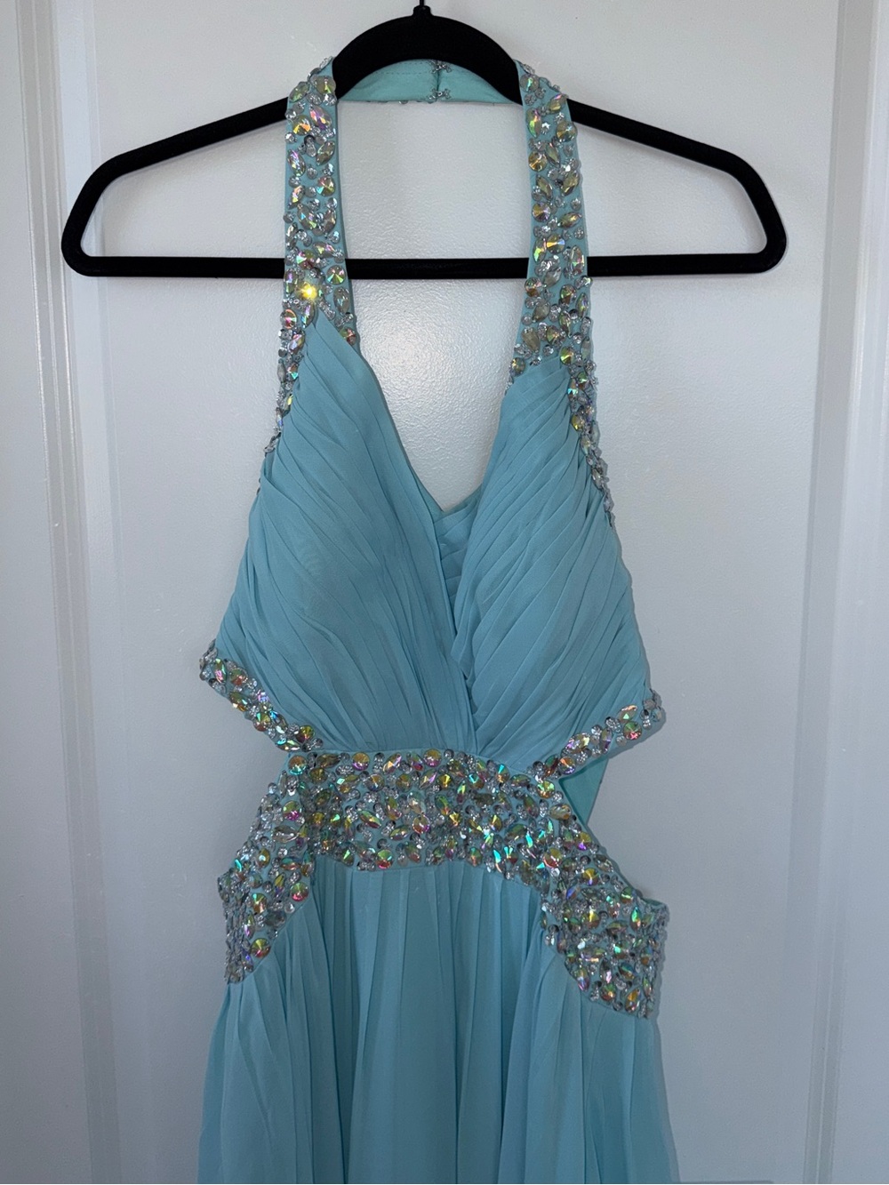 La Femme Sky Blue Embellished Halter Evening Gown | Size 16 - Picture 2 of 7